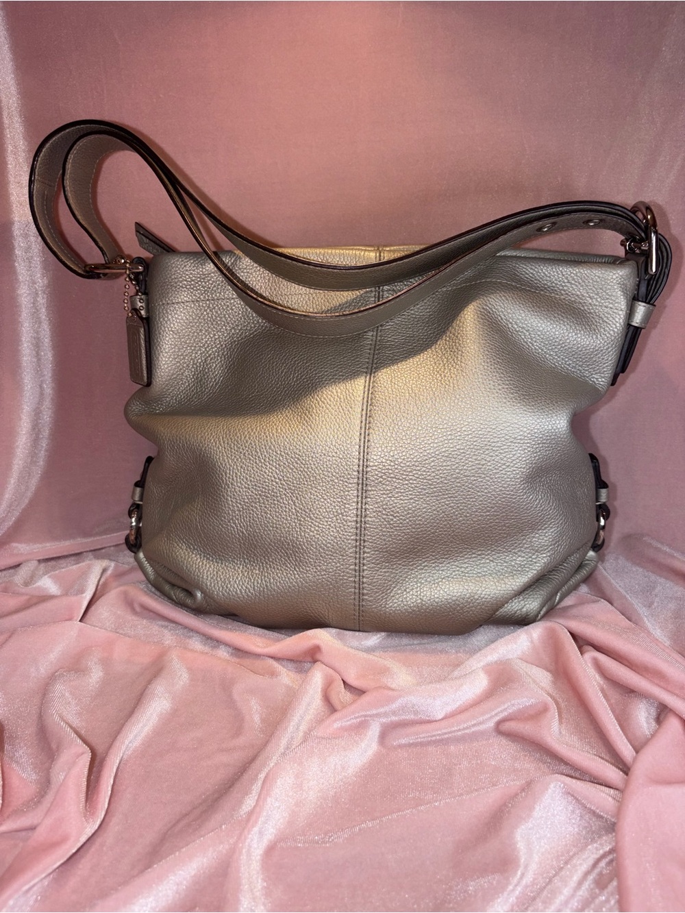 Authentic Y2K 2008 Coach Metallic Pebbled Leather Hobo Shoulder Bag #F15064